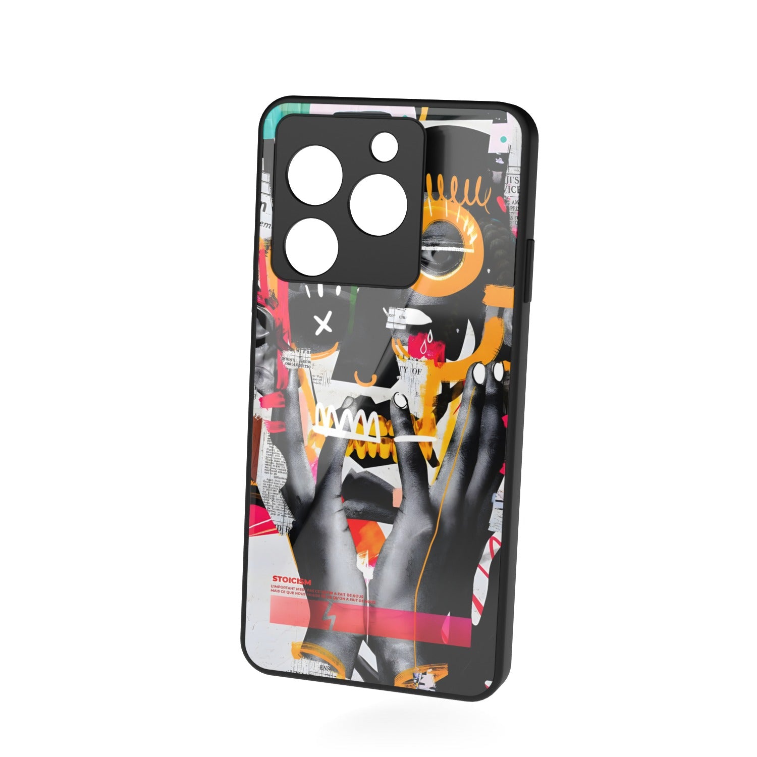 Stoicism printed metal phone case - floating back view