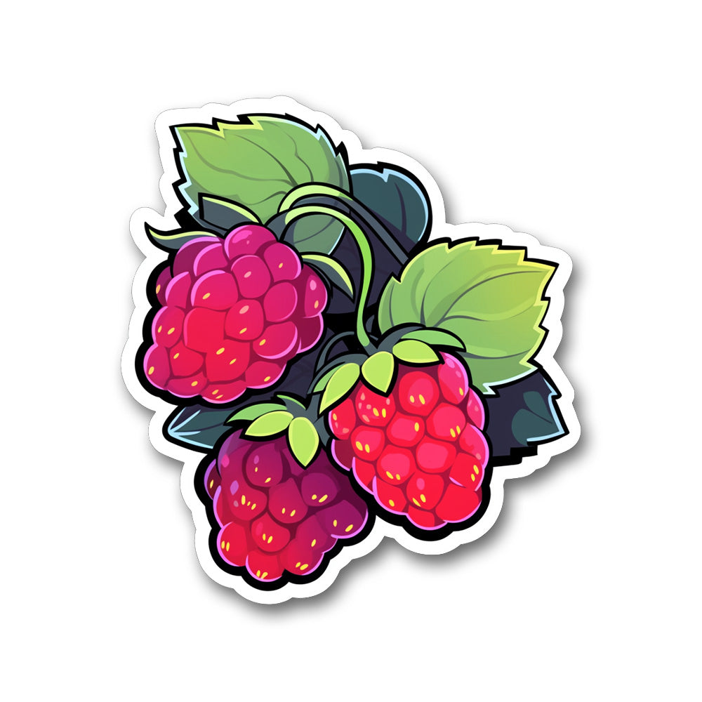 Three Raspberries With Leaves Sticker