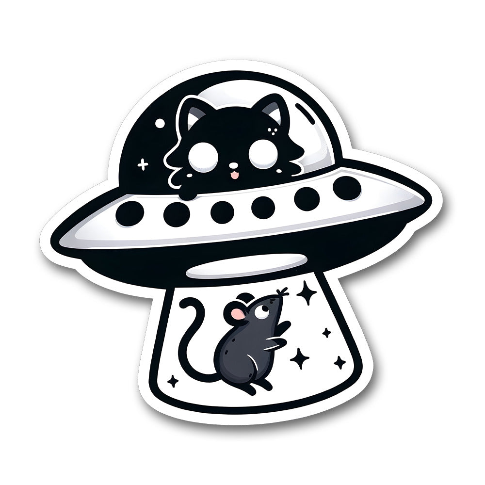Ufo Cat Abducting Mouse Sticker