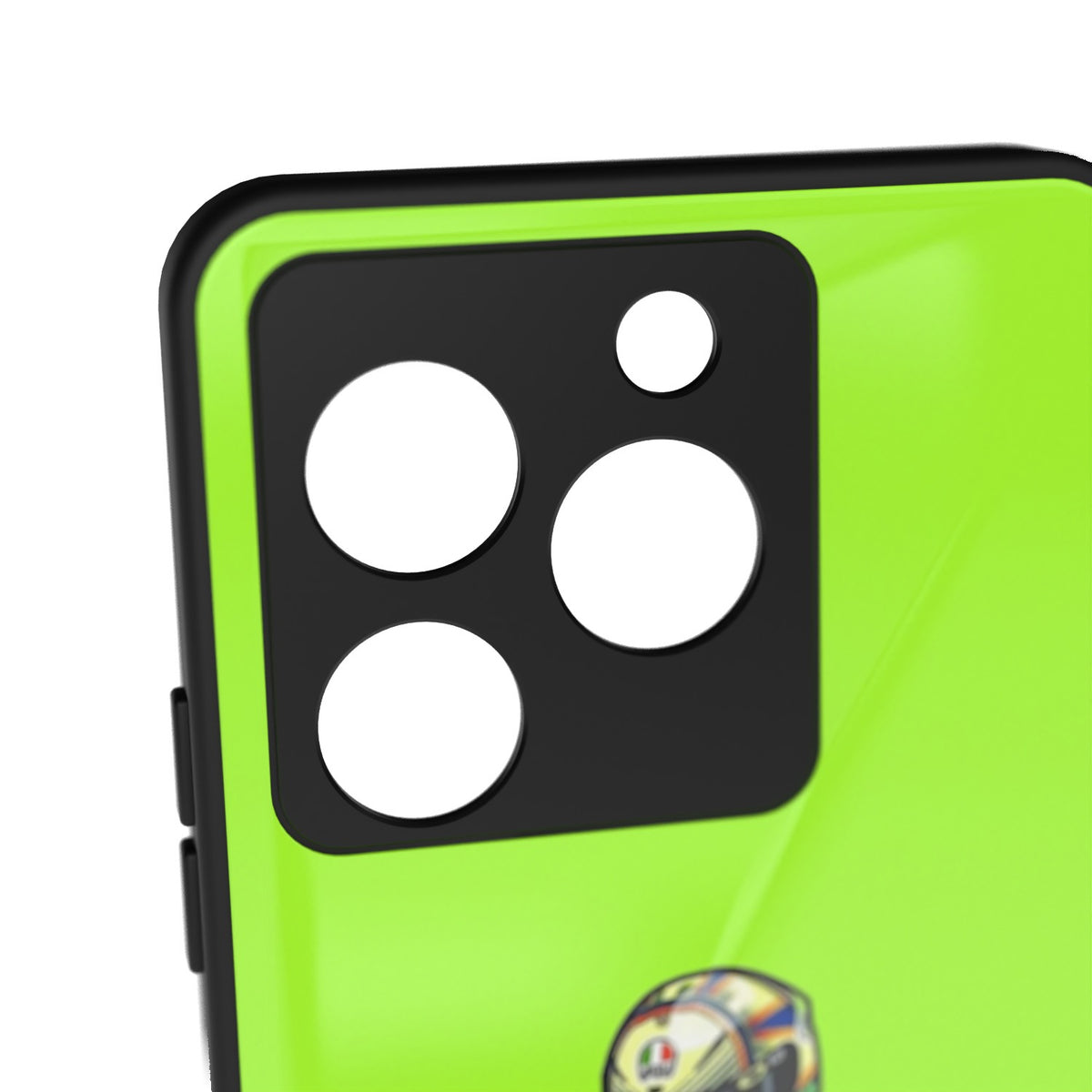 VR46 printed metal phone case - camera close-up