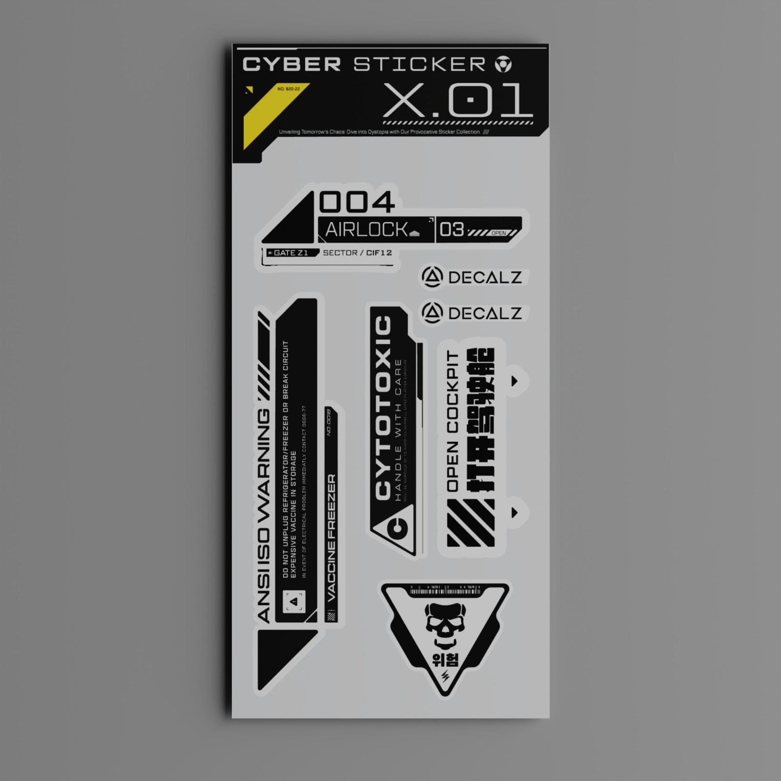 Dystopian Sticker Pack: Black & White Cyberpunk Decalz Pack