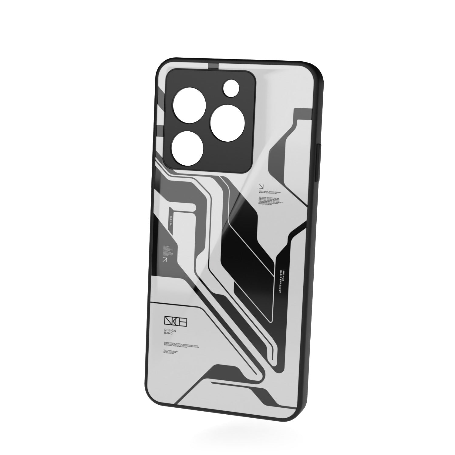 White Cyberpunk printed metal phone case - floating back view