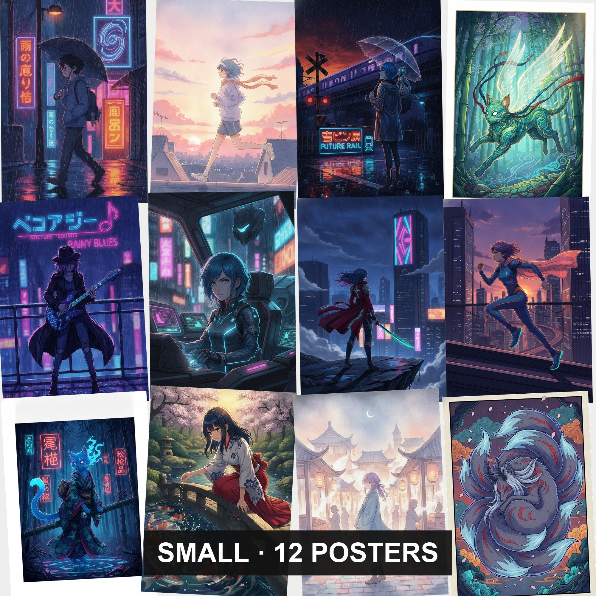 Anime Art Poster Bundle - 12 posters, every design shown