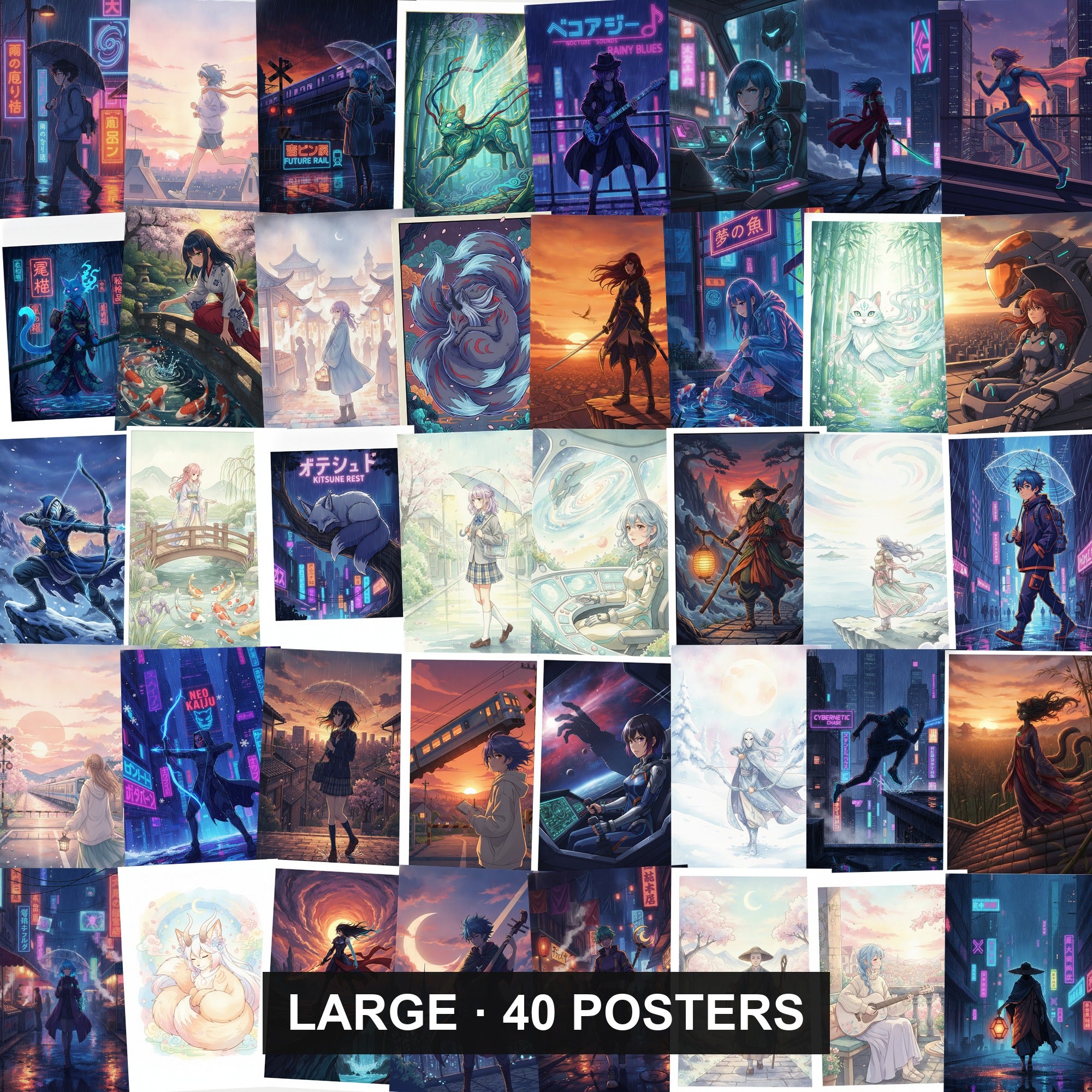 Anime Art Poster Bundle - 40 posters, every design shown