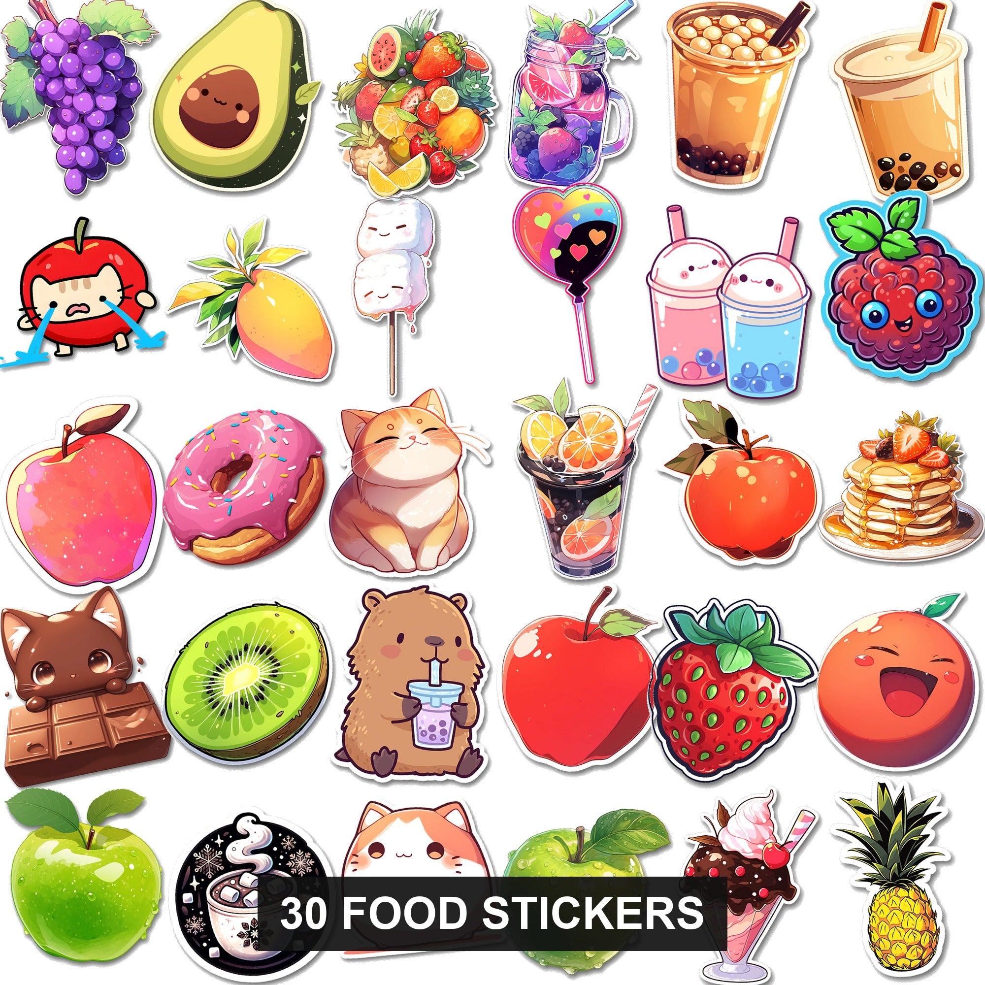 Snacks & Sweets Sticker Bundle - 30 stickers, every design shown